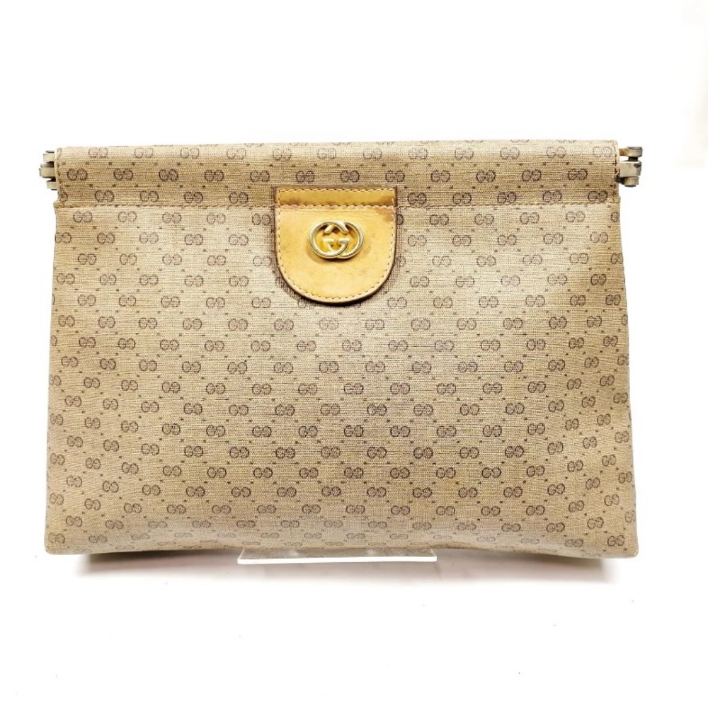 Gucci Vintage Sherry Line Micro GG Cosmetic Pouch Wristlet PVC & Leather ECV